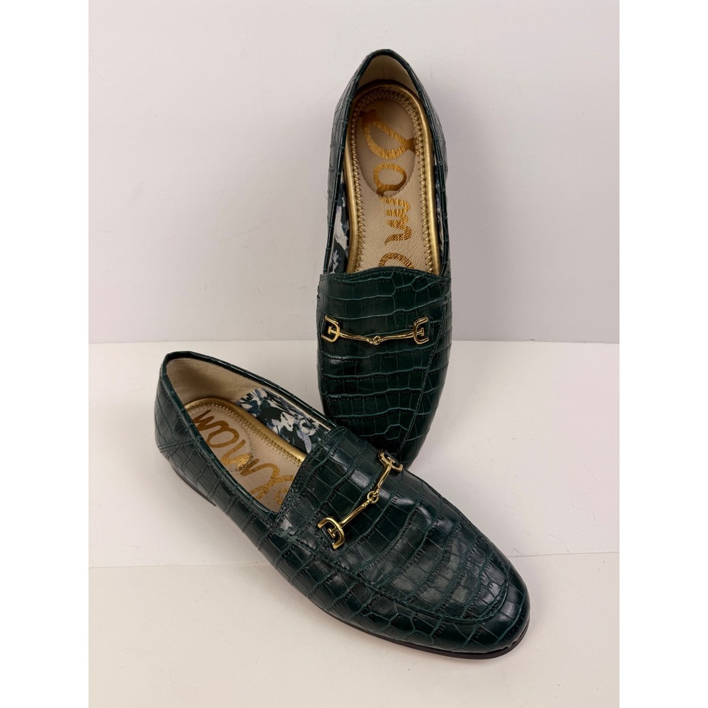 Sam Edelman Loraine Loafers Dark Green Croc Embossed Leather  Shoes Size 5